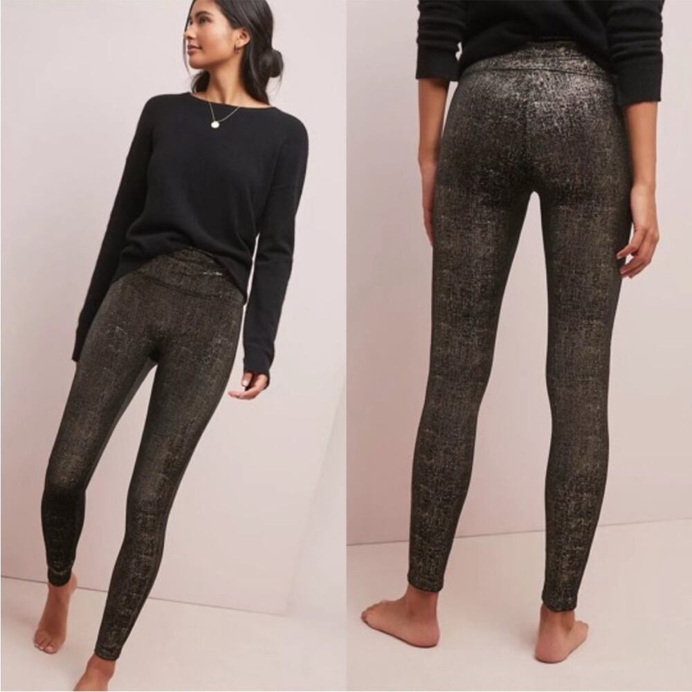 Spanx Black Gold Metallic Velvet Leggings